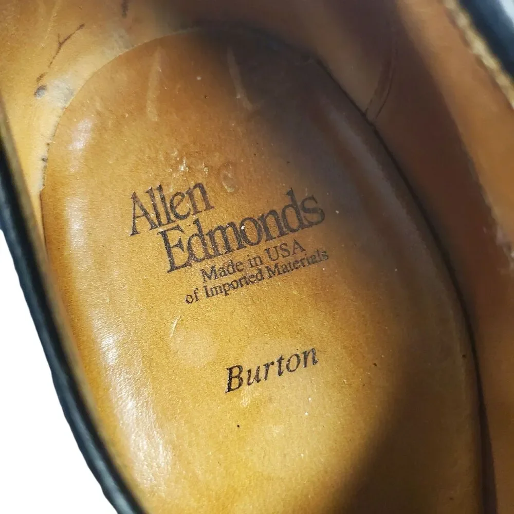 ALLEN EDMONDS Shoes BURTON Mens Size 9.5 D Black Leather Oxford Square Toe 1102